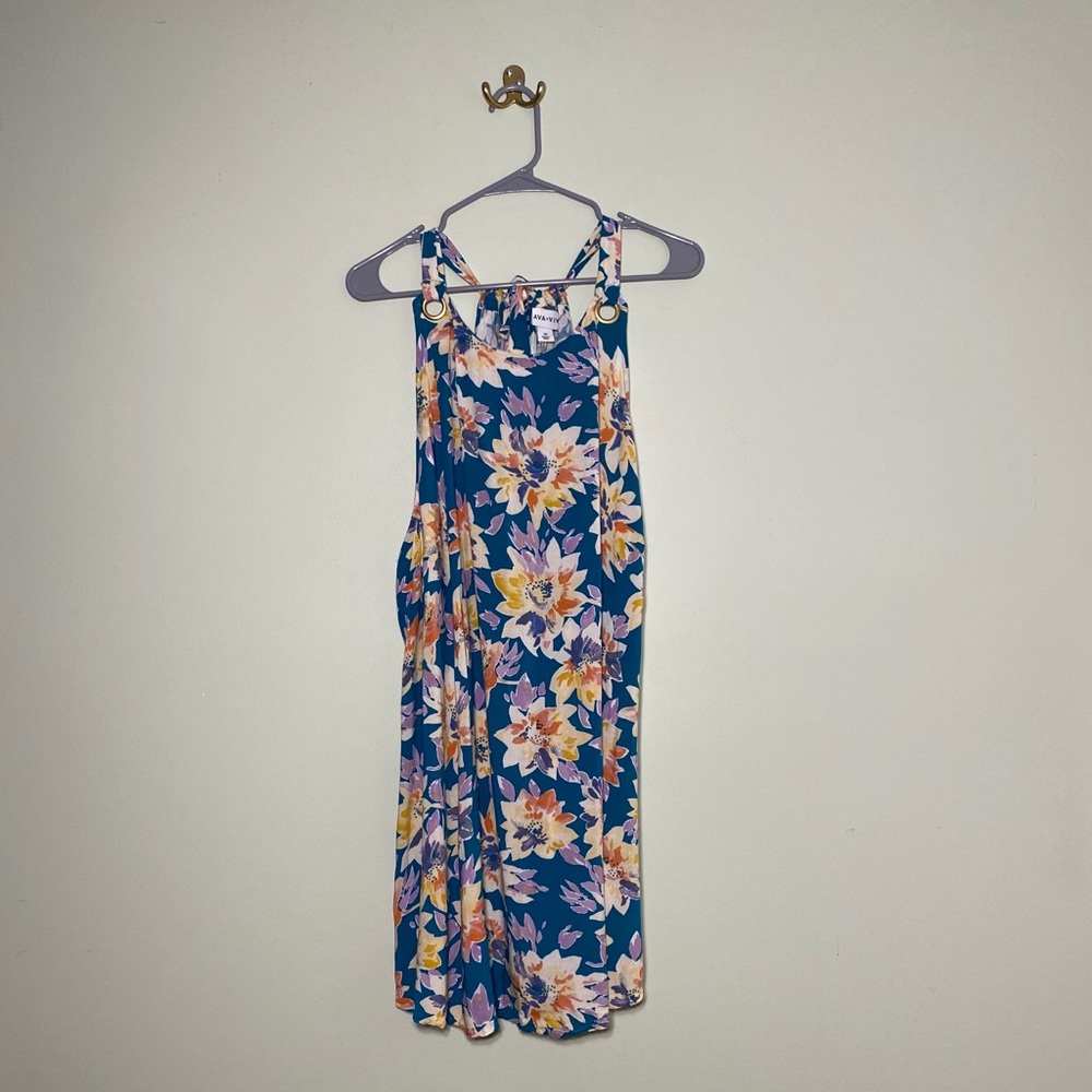 Ava & Viv blue floral sleeveless flow dress 3XL
